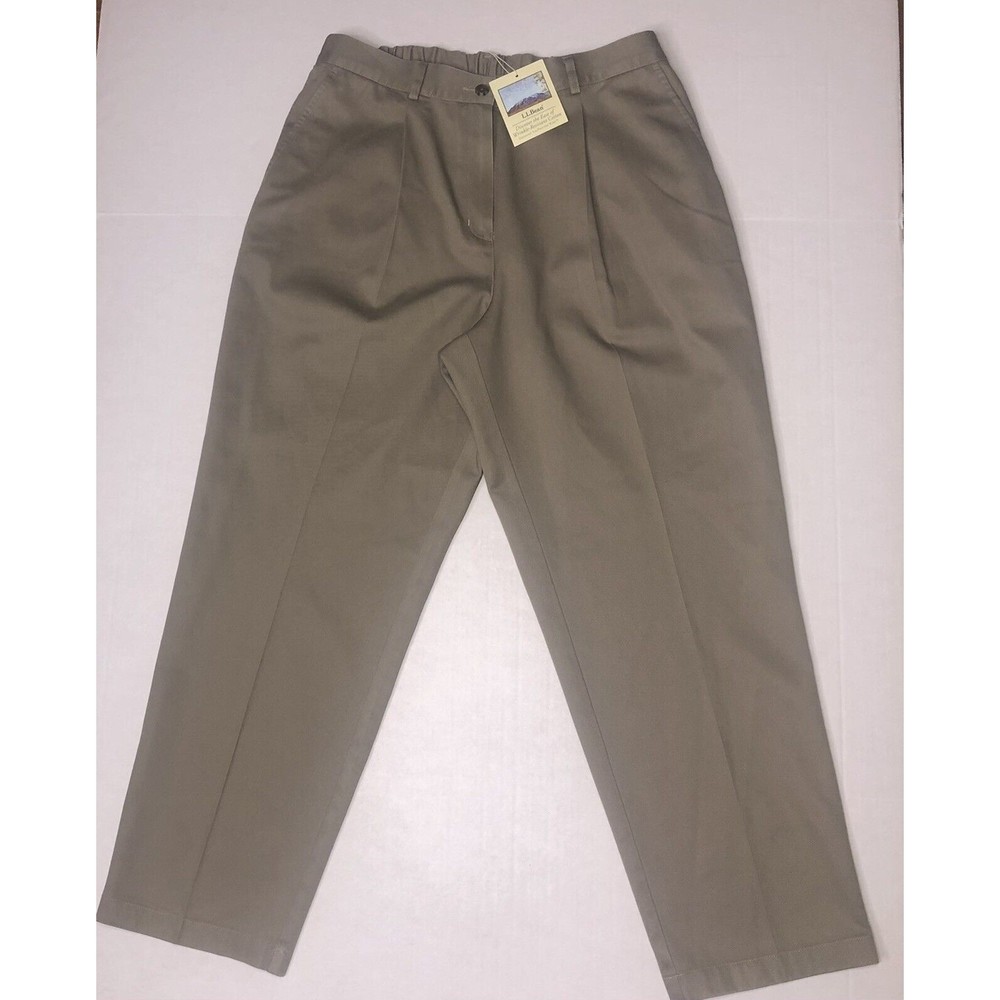 NWT LL Bean Bayside Wrinkle Free Pleated Cotton Pants w/ Comfort Waist Size 14P